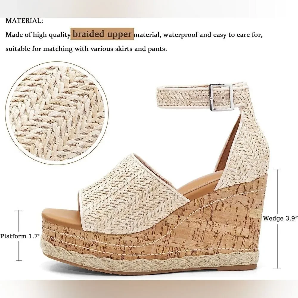 Ladies Platform Open Toe Wedge Heel Sandals sz 9